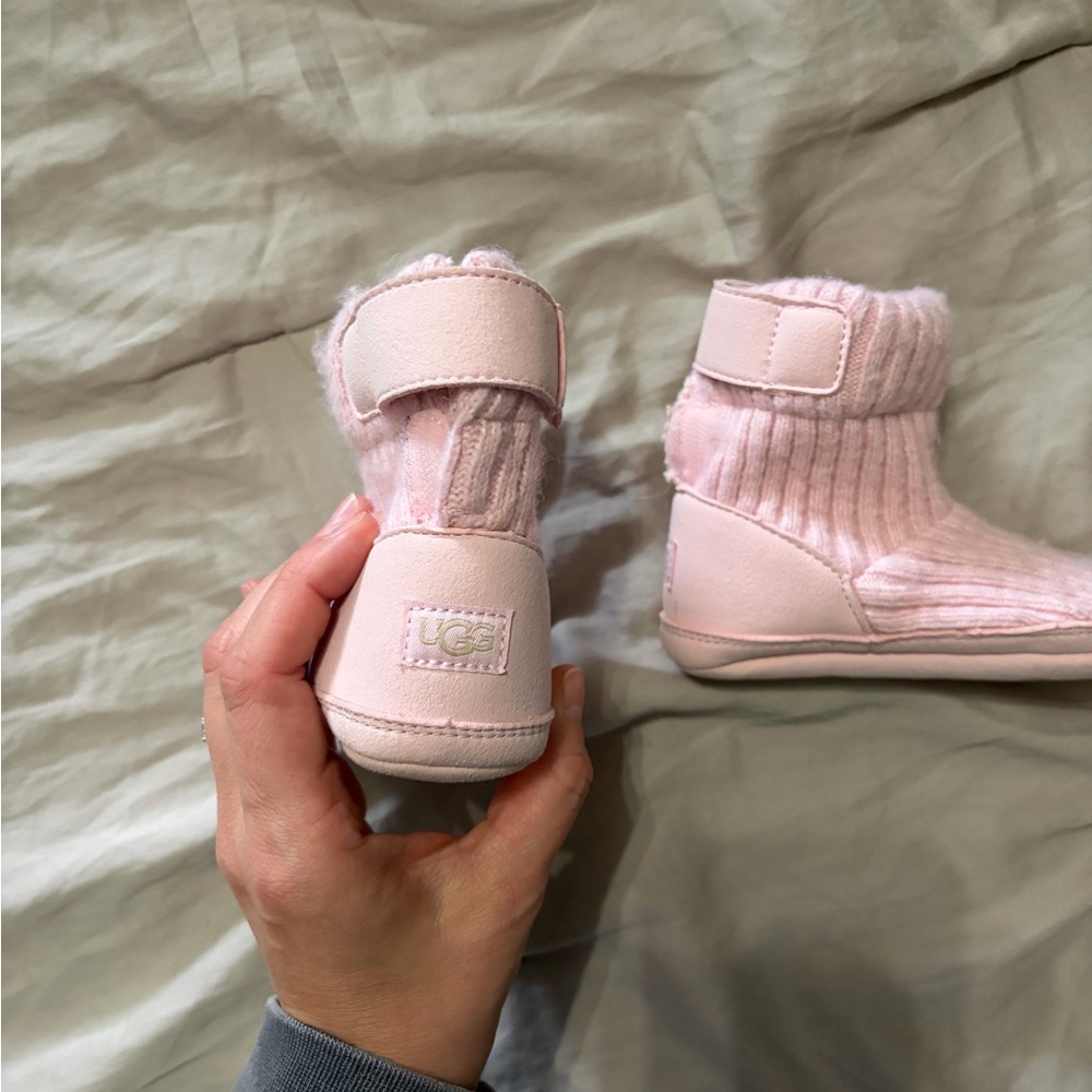 UGG Kids Light Pink Knit Faux-Shearling Booties